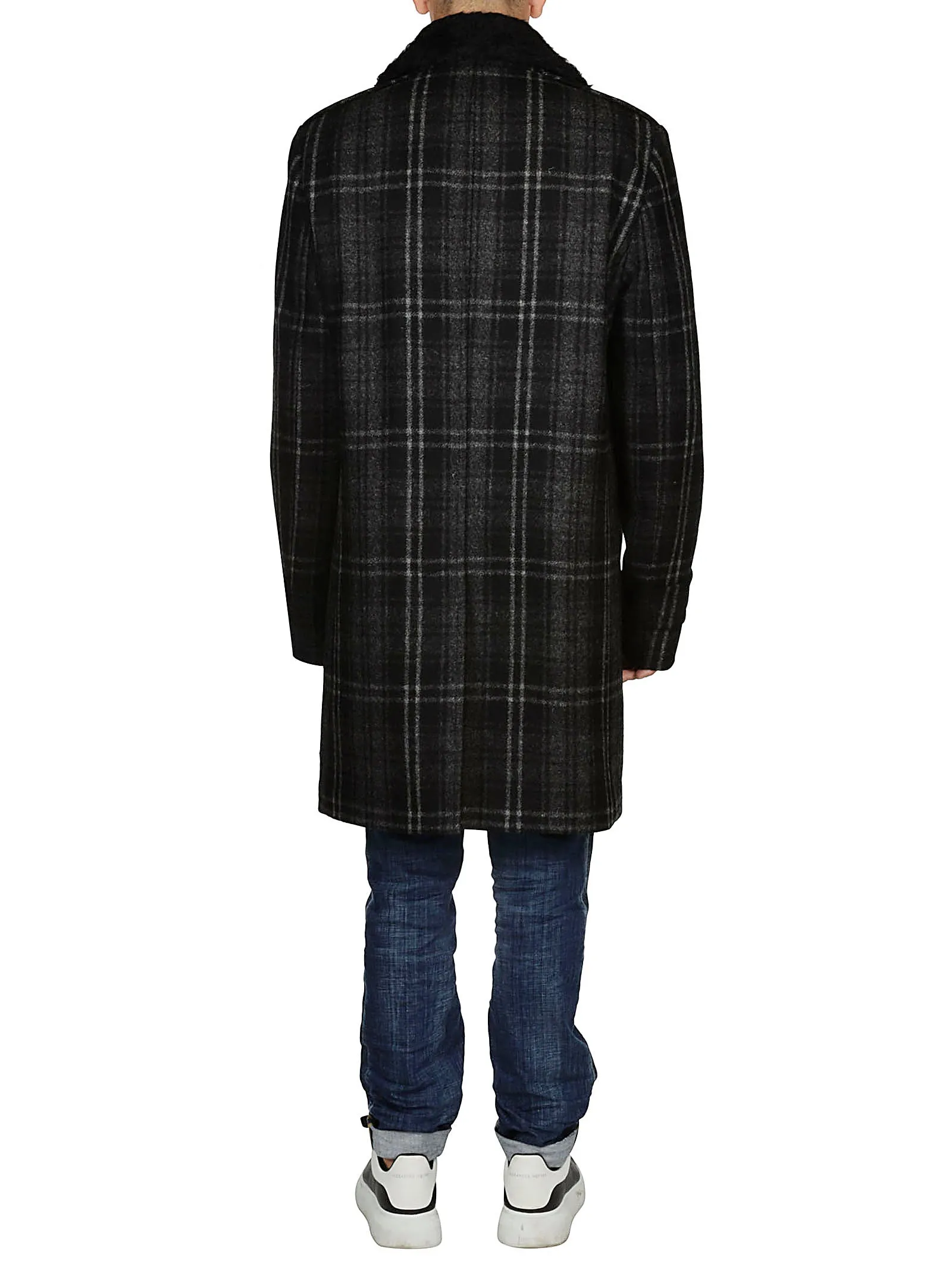 Saint Laurent Checked Fur Detail Coat
