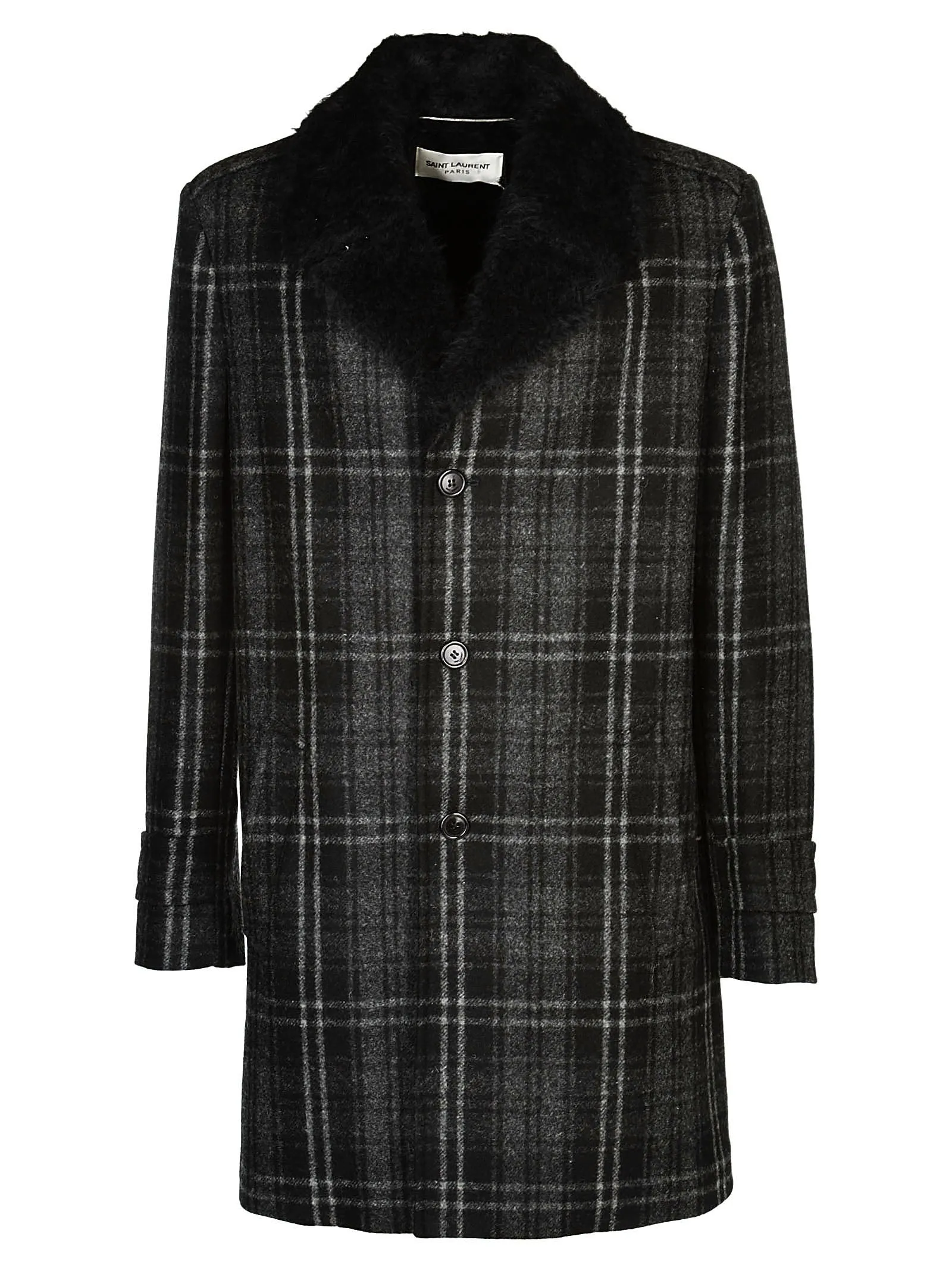 Saint Laurent Checked Fur Detail Coat