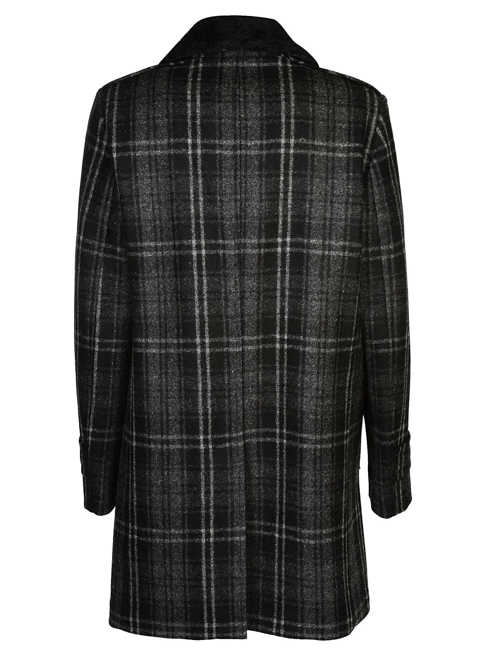 Saint Laurent Checked Fur Detail Coat