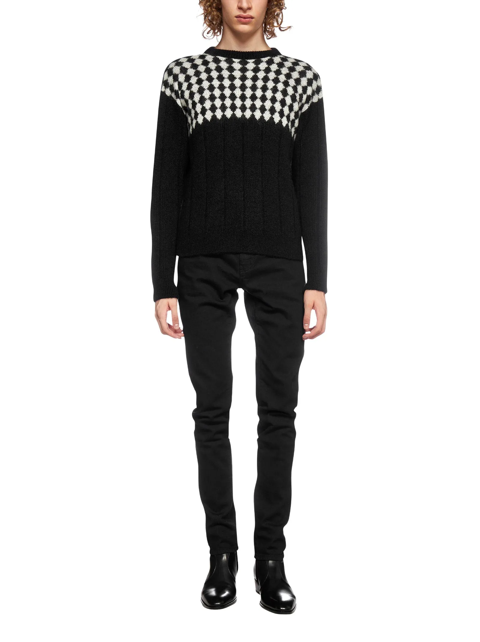 Saint Laurent Diamond Pattern Knit Sweater