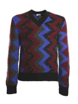 Saint Laurent Zigzag V-Neck Knitted Jumper