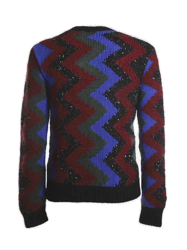 Saint Laurent Zigzag V-Neck Knitted Jumper