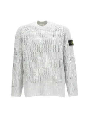 Stone Island Logo Patch Open Knit Crewneck Sweater
