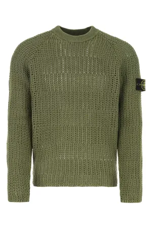 Stone Island Logo Patch Open Knit Crewneck Sweater