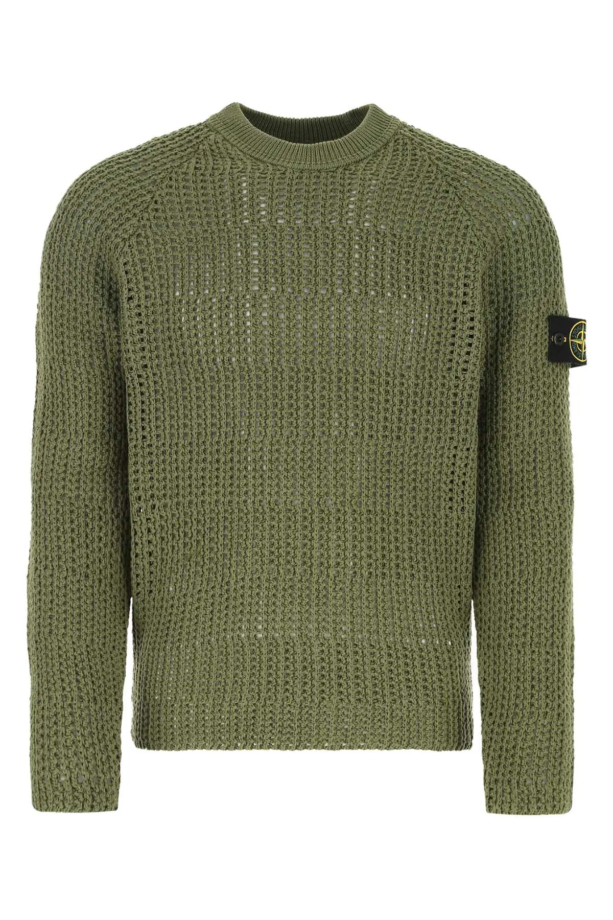Stone Island Logo Patch Open Knit Crewneck Sweater