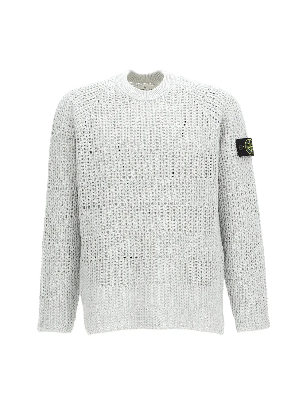 Stone Island Logo Patch Open Knit Crewneck Sweater