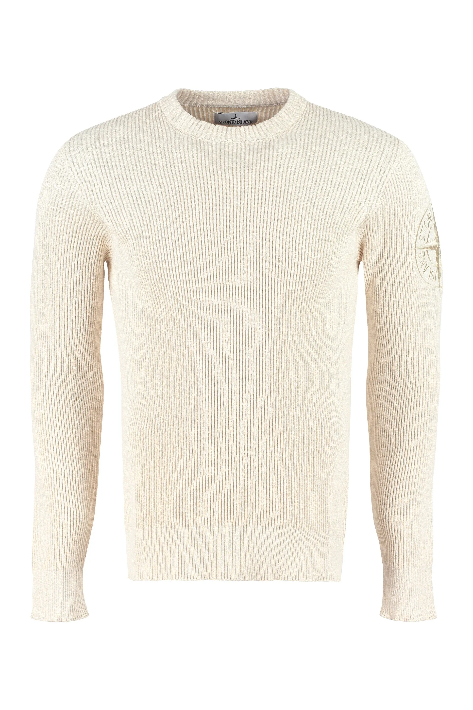 Stone Island Logo Patch Rib Knit Sweater