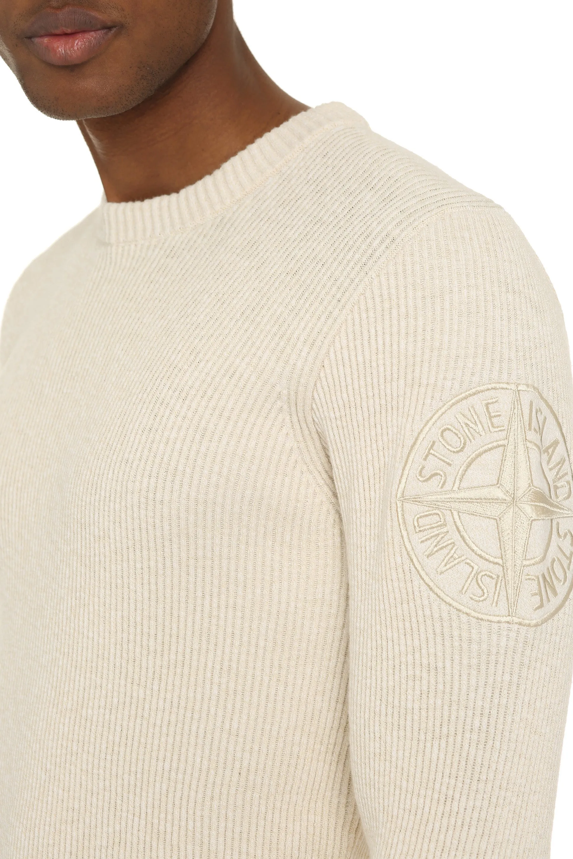 Stone Island Logo Patch Rib Knit Sweater
