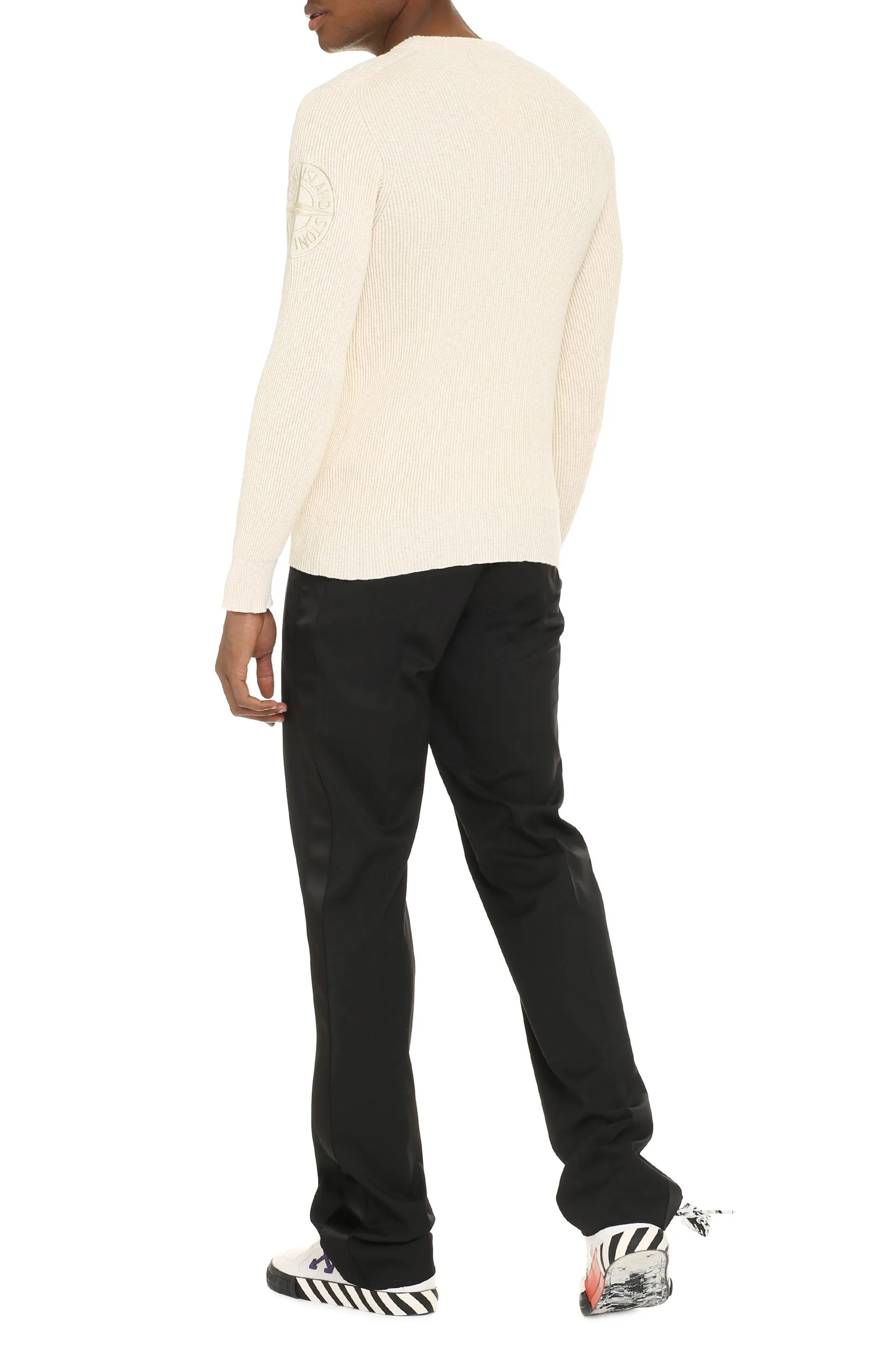 Stone Island Logo Patch Rib Knit Sweater