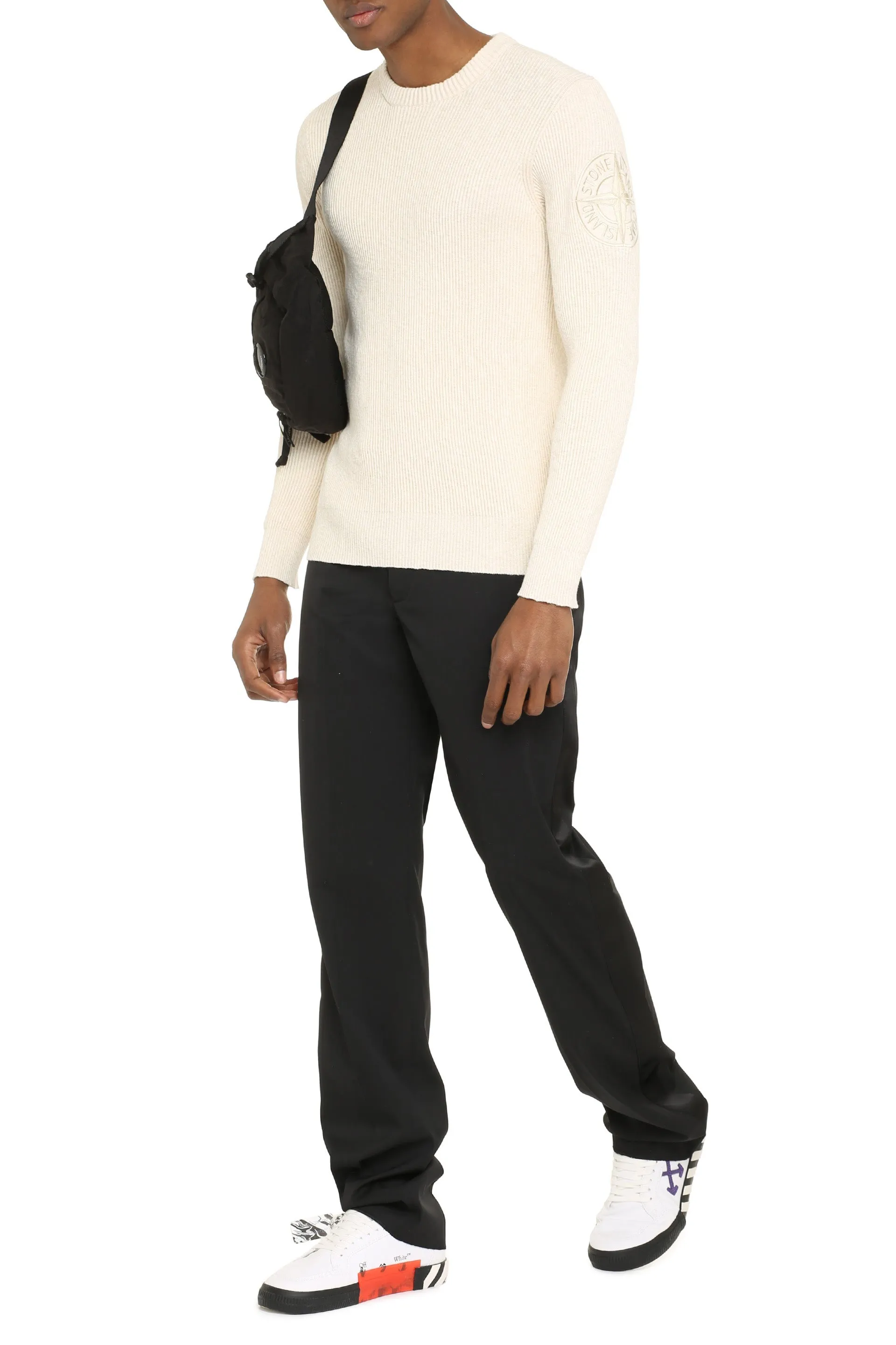 Stone Island Logo Patch Rib Knit Sweater