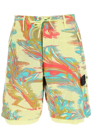 Stone Island Shadow Project Marbled Print Drawstring Shorts