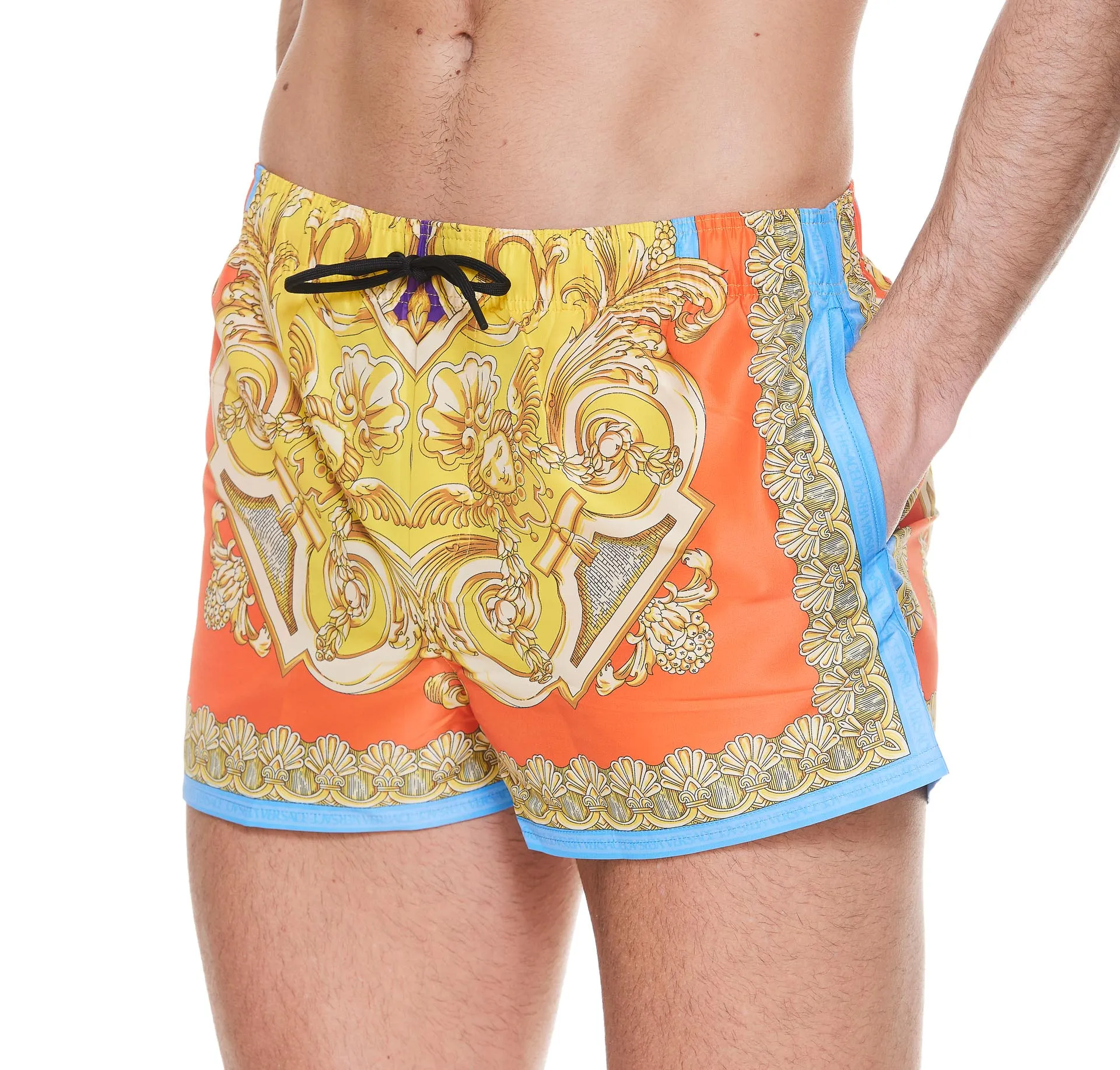 Versace Barocco Goddess Printed Drawstring Swim Shorts