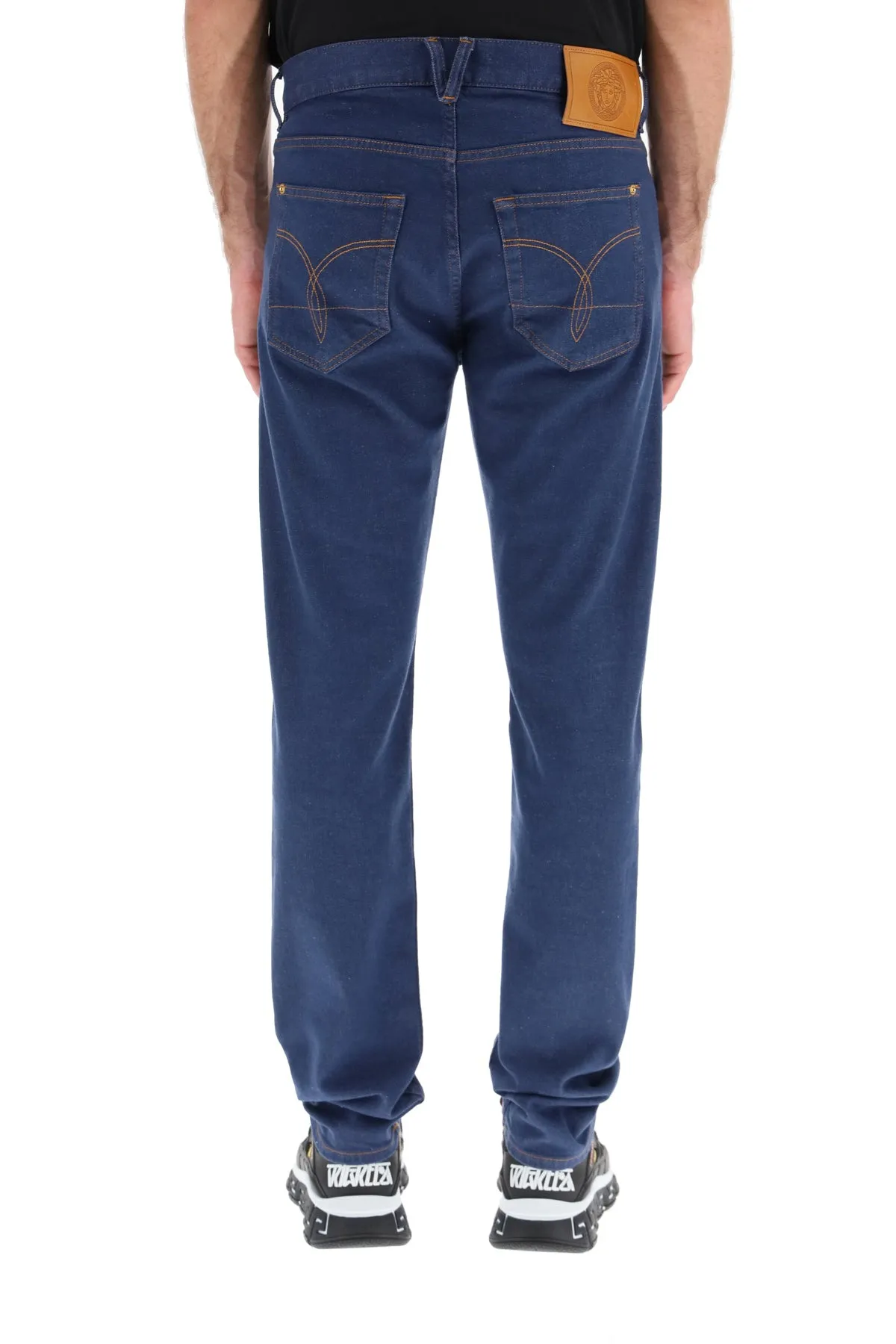 Versace Logo Patch Straight Leg Jeans