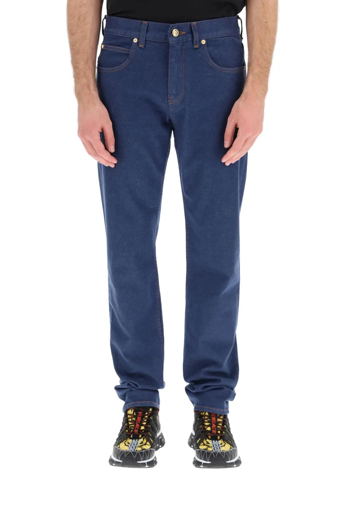 Versace Logo Patch Straight Leg Jeans