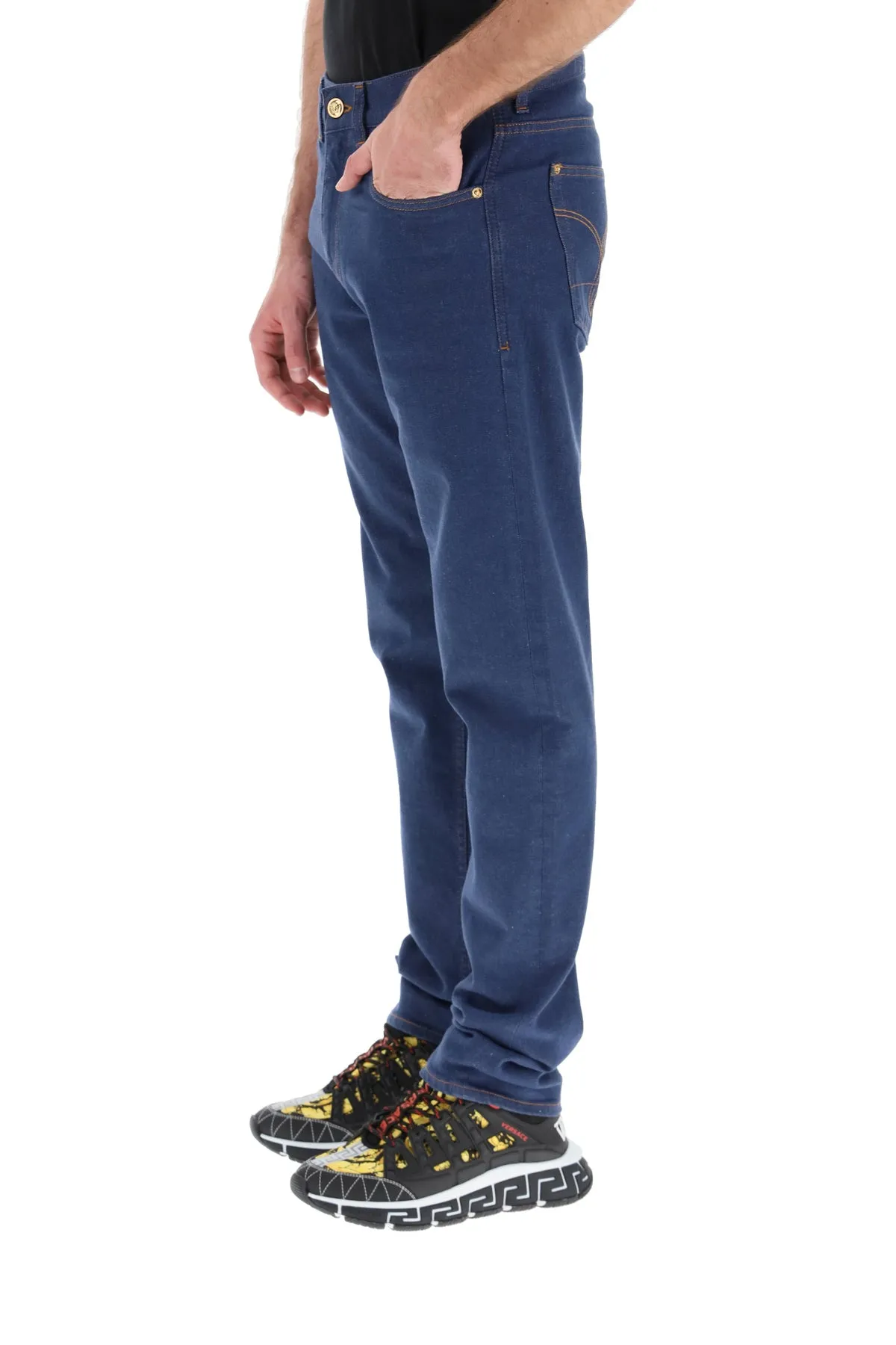 Versace Logo Patch Straight Leg Jeans