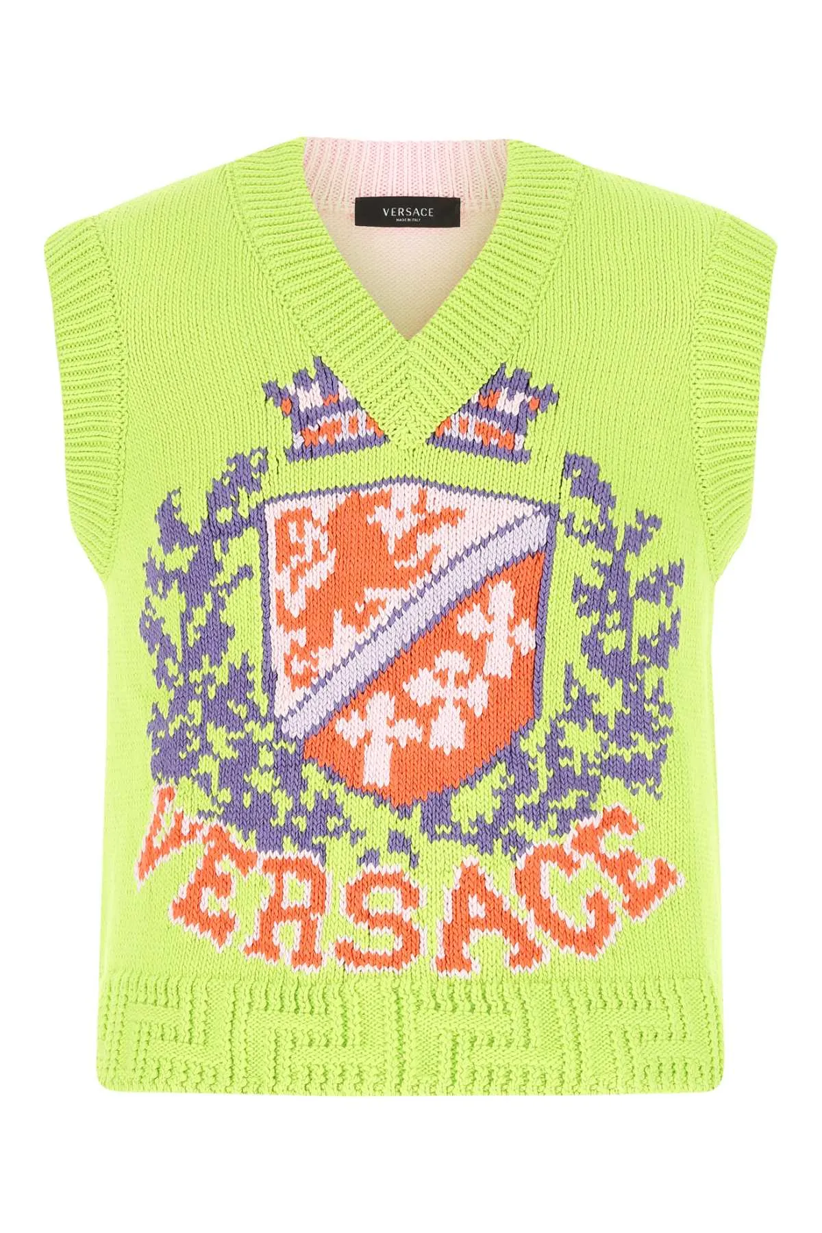 Versace V-Neck Two-Tone Logo Intarsia Knitted Vest